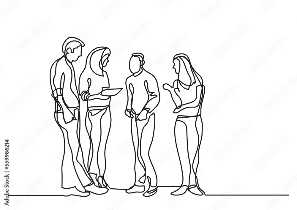 Canvas Prints one line drawing coworkers talking - png image with transparent background