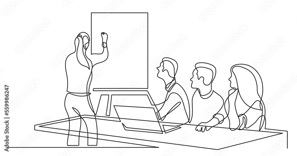 Poster team member making presentation in front of work team - png image with transparent background