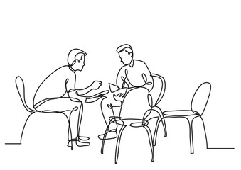 one line drawing two young men talking - PNG image with transparent background