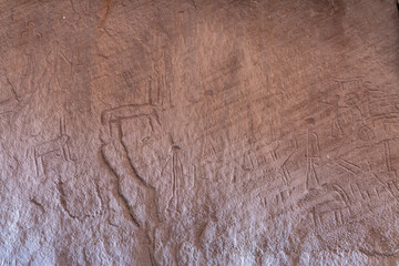 Well-preserved  drawings carved on the rock surface by people during the time of King Solomon in the national park Timna, near the city of Eilat, Israel