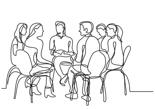 one line drawing group young people meeting - PNG image with transparent background