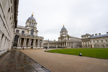 University of Greenwich located on the banks of the River Thames in South London with during winter...