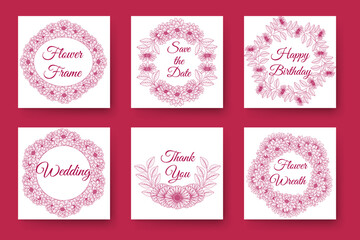 Fototapeta na wymiar flower wreath design and floral frame design with elegant flowers border of wedding invitation card