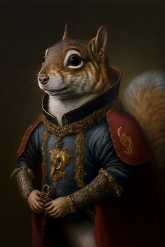 Painting of a squirrel in a Renaissance style. Digital art created using generative AI