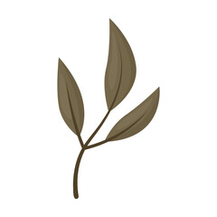 Cartoon drawing of twig with small green leaves isolated on white background. Autumn plant vector illustration. Nature, autumn or fall concept