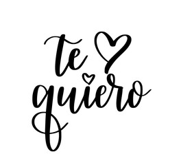 Te quiero meaning I love you in Spanish. Calligraphy design on transparent background