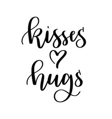 Kisses and hugs calligraphy design on transparent background