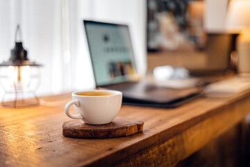 Coffee on desk at home