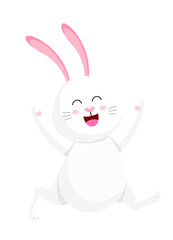 Happy white rabbit. Cute cartoon bunny character. Happy easter day, cartoon character design. Illustration.