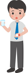 Cartoon comic vector of male taking medicine treatment