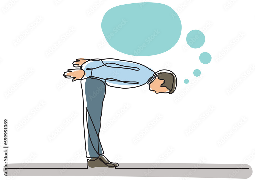 Poster continuous line drawing businessman man bowing down - png image with transparent background