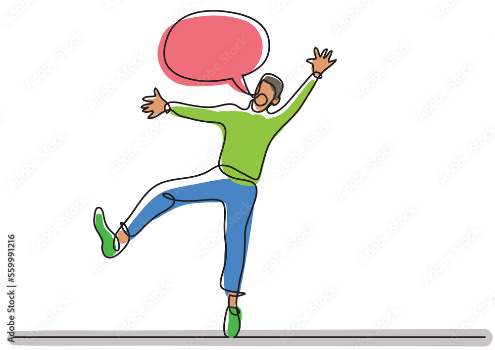 Poster continuous line drawing man screaming out loud - png image with transparent background