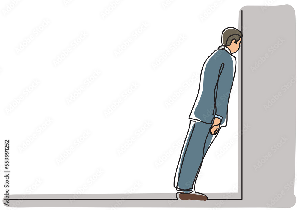 Poster continuous line drawing man stuck in dead end - png image with transparent background