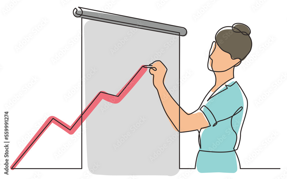 Poster continuous line drawing presenter drawing increasing diagram - png image with transparent background