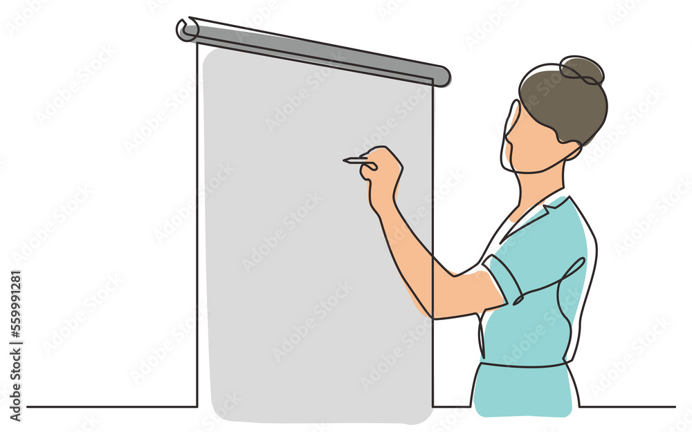 Poster continuous line drawing presenter drawing n presentation screen - png image with transparent backgro