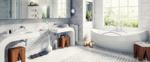 Moderne Innenausstattung im Bad nach einer Altbau-Sanierung - panorama 3D Visualisierung