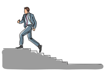 one line drawing man climbing career ladder - PNG image with transparent background