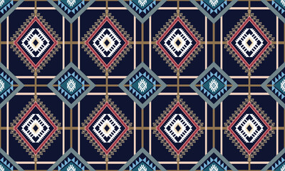 Abstract geometric ethnic pattern design for clothing, fabric, background, wallpaper, wrapping, batik. Knitwear, Pixel pattern, Embroidery style. Vector illustration