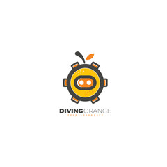 orange fruit with robot logo colorful design illustration