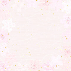 いろいろな模様の桜をあしらった和紙風背景イラスト