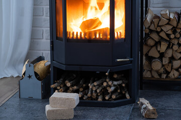 Fuel briquettes made of pressed sawdust for kindling the furnace - economical alternative...