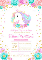 invitation card for the girl's first birthday party. Template for baby shower invitation. one year	