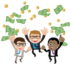 Business people on pile of money cash