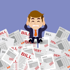 Business people stressed and worried with a lot of bill 
