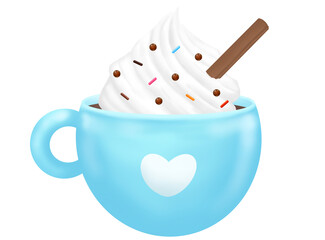 Hot drink Chocolate or coffee png clipart. Whipped cream on top and sugar sprinkle. illustration beverage