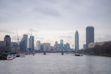 Obraz premium Beautiful view around London Eye Westminster Bridge near River Thames and Palace of Westminster during winter in London , United Kingdom : 13 March 2018