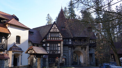 Fototapeta premium Sinaia, Romania. Typical architecture with german influence in the city from Carpathian Mountains