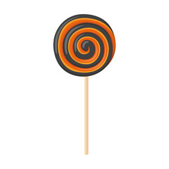 Cartoon drawing of Halloween spiral lollipop on white background. Spooky Halloween candies vector illustration. Halloween, sweet food concept