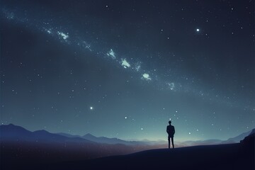 Obraz na płótnie Canvas A man in the desert under the starry sky