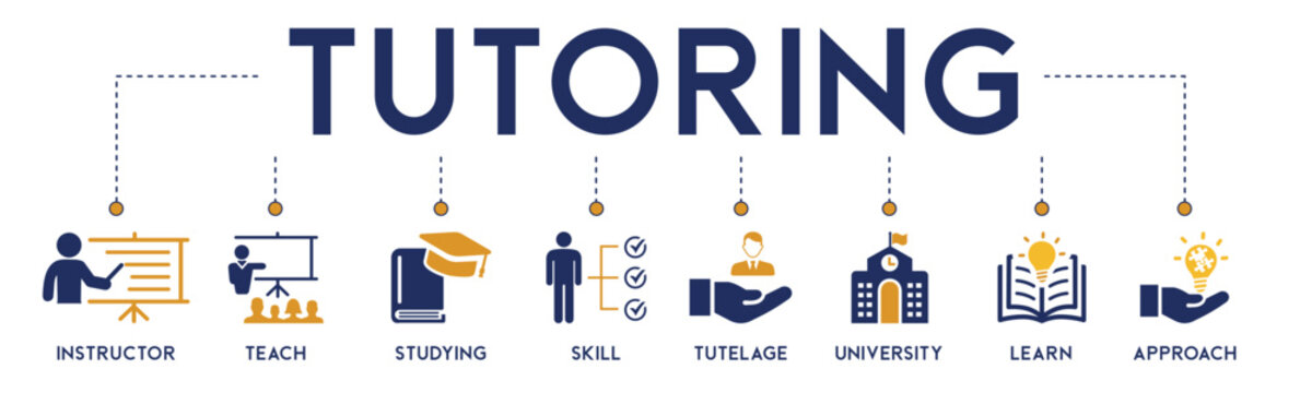 Tutoring banner web icon vector illustration concept with icon of instructor, teach, studying, skill, tutelage, university, learn and approach on white background