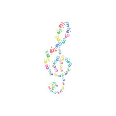 Left key created with colorful handprints.