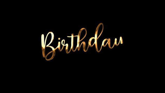 Happy birthday animation text in gold color on black background. Good for birthday card element. 4k video birthday.