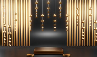 3D rendering of backdrop black podium background show room for black friday products and sale banner