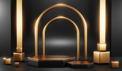 3D rendering of backdrop black podium background show room for black friday products and sale banner