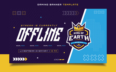 Stream Offline Gaming Banner  Template with Logo for Social Media Flyer