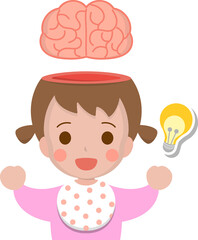 Little baby girl with brain and light bulb
