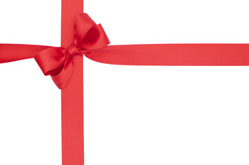 Nœud de ruban de satin pour paquet cadeau de couleur rouge, isolé sur du fond transparent.