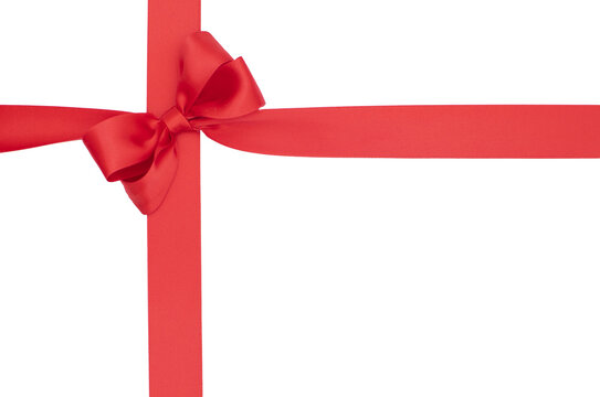 N&oelig;ud de ruban de satin pour paquet cadeau de couleur rouge, isol&eacute; sur du fond transparent.