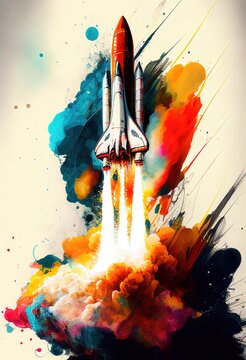 Space shuttle launch. Abstract colorful Illustration generated by ai. Generative art