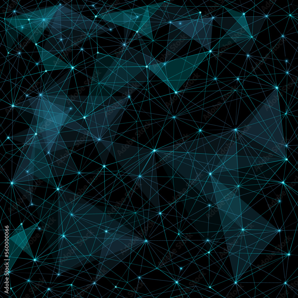 Aufkleber Seamless polygon pattern. Isolated digital technology vector on black background. Wireframe texture. Futuristic polygonal science illustration. Geometric low poly image.