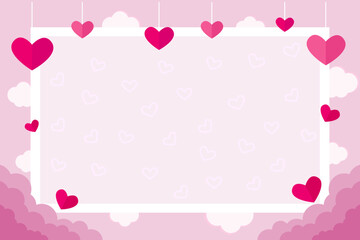 Love frame background. Pink background with hearts. Vector illustration.