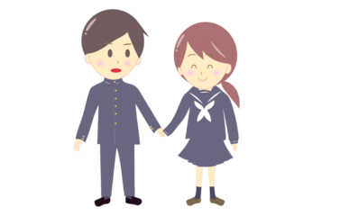 手をつなぐ学生　全身