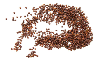 Roasted coffee beans isolated on white background.