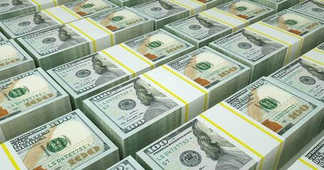 Dollar Stacks of New 100 US Dollar Banknotes dollar bundles money printing inflation - Powered by Adobe