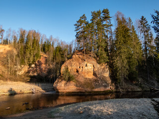 The Zvartes rock - most popular and scenic sandstone outcrop in Latvia on the left bank of the...