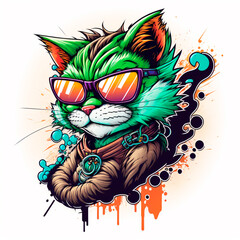 cat graffiti illustration, digital art painting